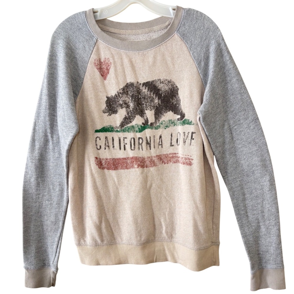 California Love Bear Sweatshirt Size L Cream Gray Graphic West Coast Pullover